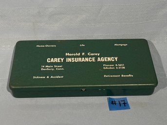 Carey Insurance Agency - Danbury, Connecticut Metal Document Box - Vintage