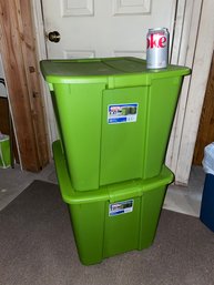 2 Green Sterilite Latch Top Plastic Storage Boxes (20 Gallon/80 Quart)