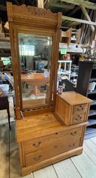 Antique Oak Gentleman's Dresser With Long Mirror - Victorian/Eastlake