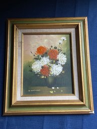 Vintage Red & White Bouquet Of Flowers Oil Painting