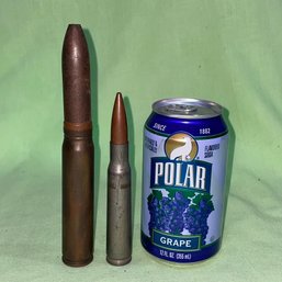 (2) Vintage Large Dummy Bullets, Ammunition Rounds (.50 Cal & 20mm)
