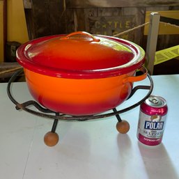 Mid-Century Enameled Steel Pot/Dutch Oven With Burner Stand