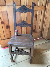 Antique Carved Wood High Back Manor Chair