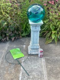 Glass Garden Gazing Ball With Stand & Plant Support Cage