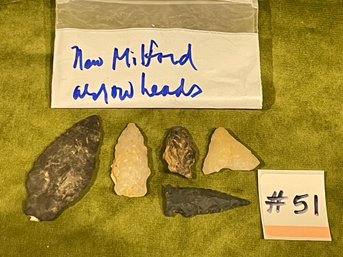 5 New Milford, Connecticut Arrowheads - Native American Artifacts