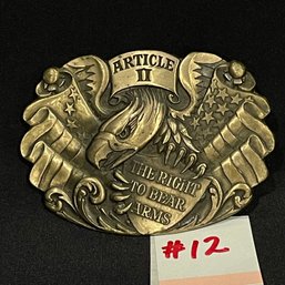 THE RIGHT TO BEAR ARMS Vintage Brass Belt Buckle - American Eagle