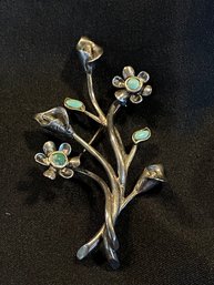 Sterling Silver & Turquoise Vintage Flower Pin, Brooch