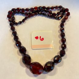 Vintage Ruby Red Glass Bead Necklace