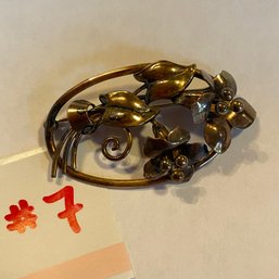 12 Kt Gold Filled On Silver Flower Pin, Brooch - Signed BB Vintage