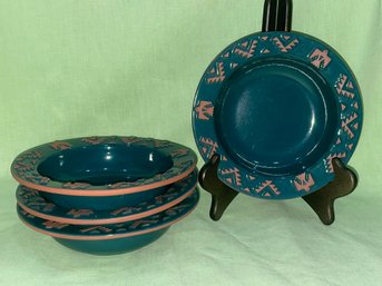 Vintage Frankoma THUNDERBIRD Painted Terracotta Bowls