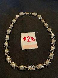 Silver Tone & Faux Pearl Choker Necklace - Vintage