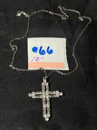 Sterling Silver & Cubic Zirconia Cross With Sterling Silver Chain Necklace