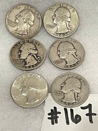 (Lot Of 6) Washington Quarters - Silver U.S. Coins