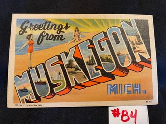 1954 Muskegon, Michigan Souvenir Postcard