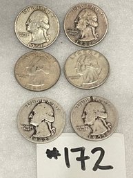 (Lot Of 6) Washington Quarters - Silver U.S. Coins