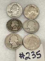 (Lot Of 6) Silver Washington Quarters - Vintage U.S. Silver Coins