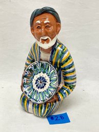Vintage Uzbek Man Painted Terracotta Figurine - Made In Uzbekistan