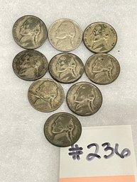 (Lot Of 9) Silver Wartime Jefferson Nickels