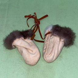 Native American Real Fur And Leather Infant Mittens