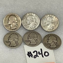 (Lot Of 6) Silver Washington Quarters - Vintage U.S. Silver Coins