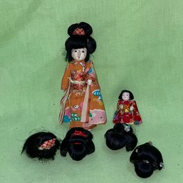 Small Japanese Geisha Doll With Interchangeable Wigs
