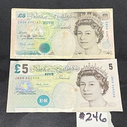 (2) Bank Of England 5 Pound Banknotes - Vintage Foreign Currency