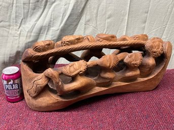 Caribbean Boat/Canoe Carving With Figures - Vintage Art Sculpture