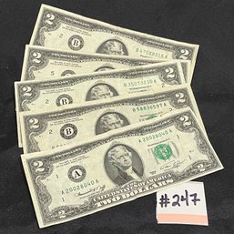 (Lot Of 5) $2 Bills - Series 1976, Bicentennial - Federal Reserve Notes