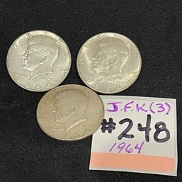 (Lot Of 3) 1964 JFK/Kennedy Half Dollars (90 Percent Silver) U.S. Coins
