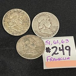 (Lot Of 3) Franklin Half Dollars - Vintage American Silver Coins