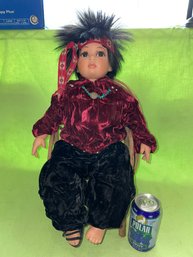 Native American Indian Doll With Bent Wood Chair