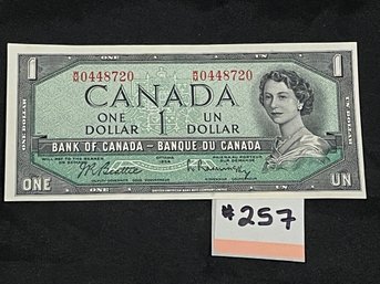 1954 Bank Of Canada $1 Bill, Vintage Foreign Currency