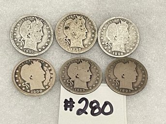 (Lot Of 6) Barber Quarters - Antique Silver U.S. Coins