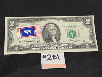 1976 Bicentennial $2 Bill With Stamp And Postmark