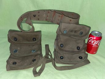 Vintage Military Belt With 6 Pouches - Ammo Belt