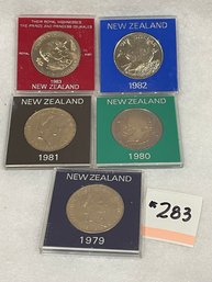 (Lot Of 5) New Zealand Dollar Coins (1979 To 1983)