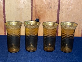 Set Of 4 Amber MOSER Glasses - Antique
