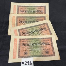 (4) 20,000 Marks Banknotes - Germany Pre-WWII Era Currency, Reichsbanknote