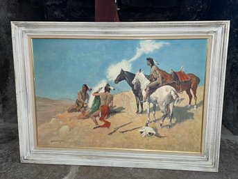 'The Smoke Signal' By Frederic Remington Large Framed Art Print