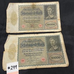 (2) 10,000 Marks Banknotes - Germany Pre-WWII Era Currency, Reichsbanknote