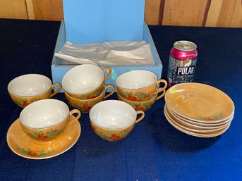Vintage Japanese Lusterware 7 Teacup & Saucer Sets