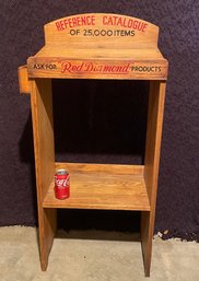 Red Diamond Products Catalog Stand - Antique Oak Store Advertising Display