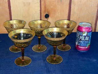 Set Of 5 Amber MOSER Champagne Glasses - Antique