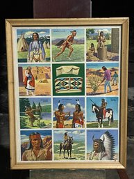 Framed Vintage Native American Indian Book Stamps