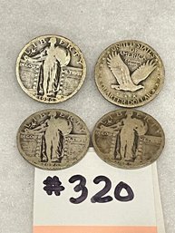 (Lot Of 4) Standing Liberty Quarters 1920s American Silver Coins