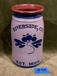 Riverside, Connecticut (Greenwich, CT) Stoneware Salt Glaze Crock - Kitchen Utensil Jar
