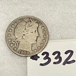 1909-S Barber Half Dollar, Antique U.S. Silver Coin