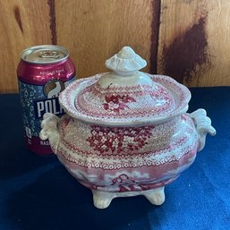 Antique Sugar Bowl 'Forget Me Not' Red Transferware