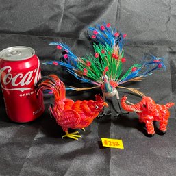 Set Of 3 Wire Animal Sculptures - Funky COOL - Elephant, Peacock, Rooster