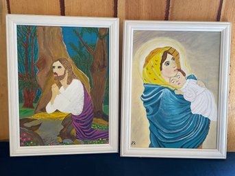 Praying Jesus & Mary With Baby Jesus Paintings On Canvas